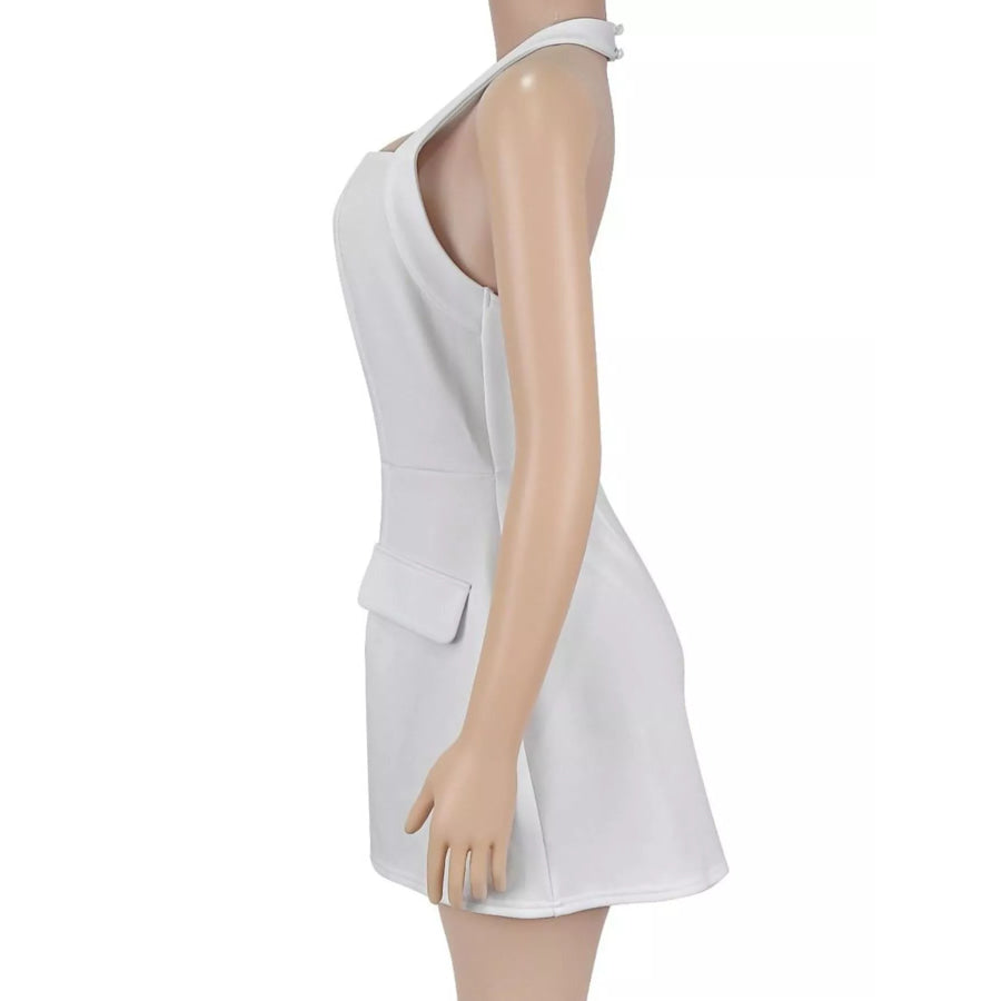 Halter Neck Mini Dress with Flap Pocket Detail Apparel and Accessories