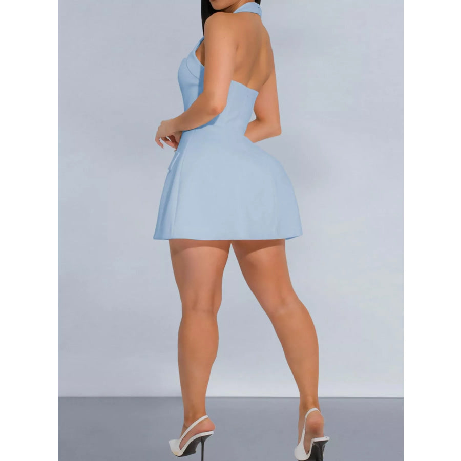 Halter Neck Mini Dress with Flap Pocket Detail Apparel and Accessories