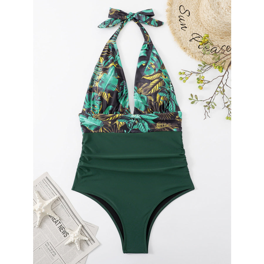 Halter Neck One - Piece Swimwear Green / S Apparel and Accessories
