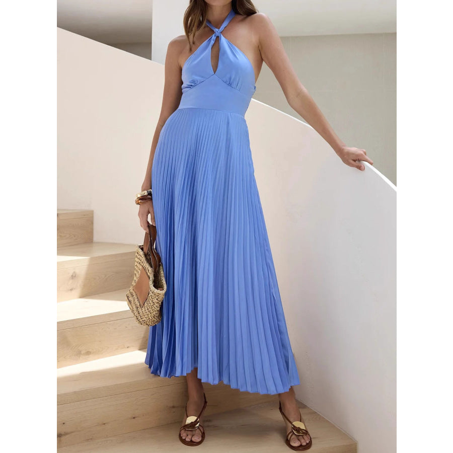 Halter Neck Pleated A-Line Dress Apparel and Accessories
