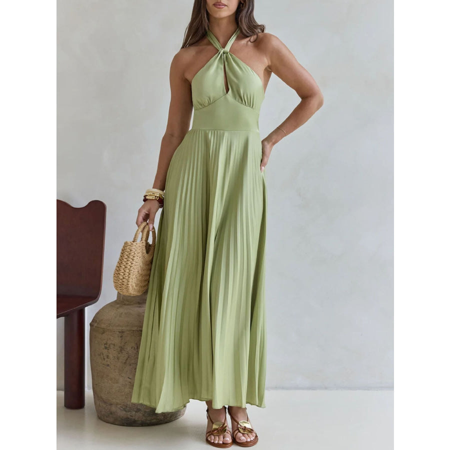 Halter Neck Pleated A-Line Dress Apparel and Accessories