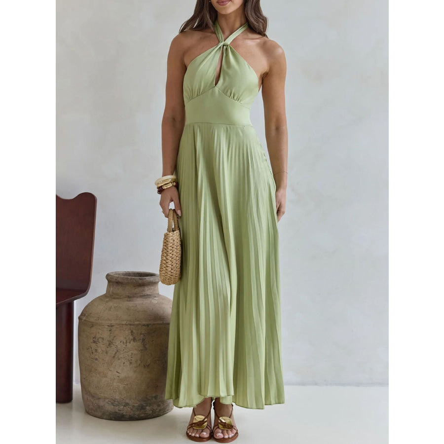 Halter Neck Pleated A-Line Dress Apparel and Accessories