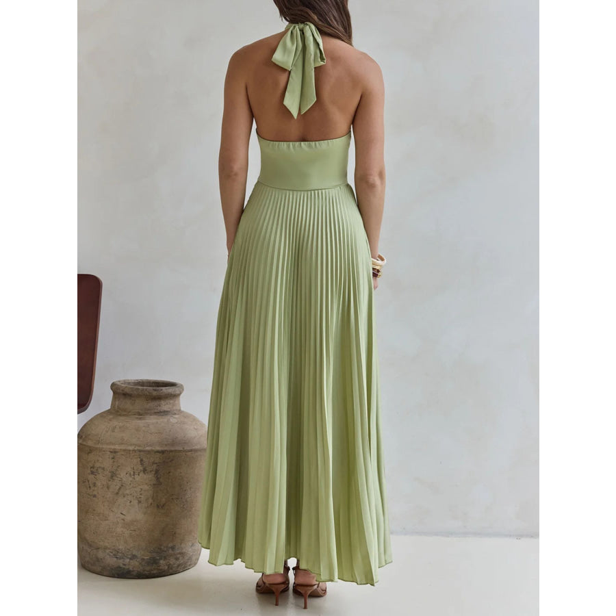 Halter Neck Pleated A-Line Dress Apparel and Accessories