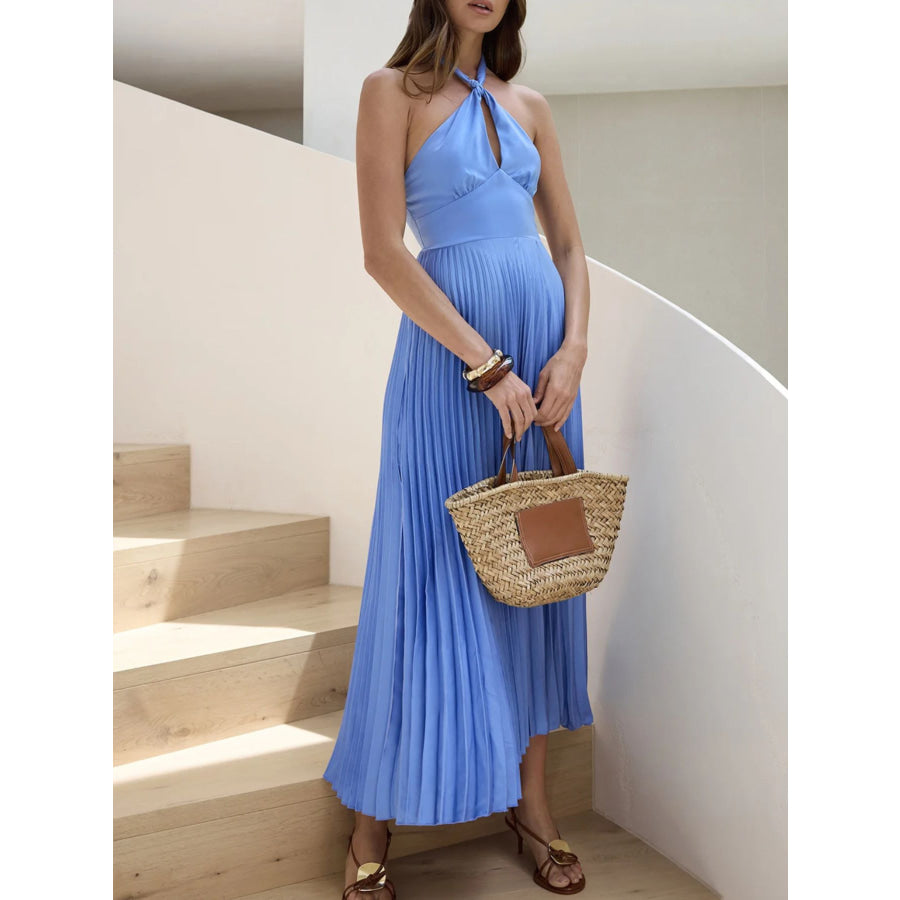 Halter Neck Pleated A-Line Dress Apparel and Accessories