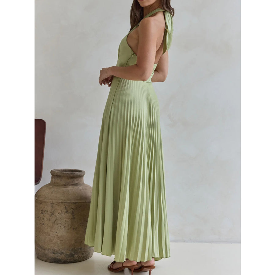 Halter Neck Pleated A-Line Dress Apparel and Accessories