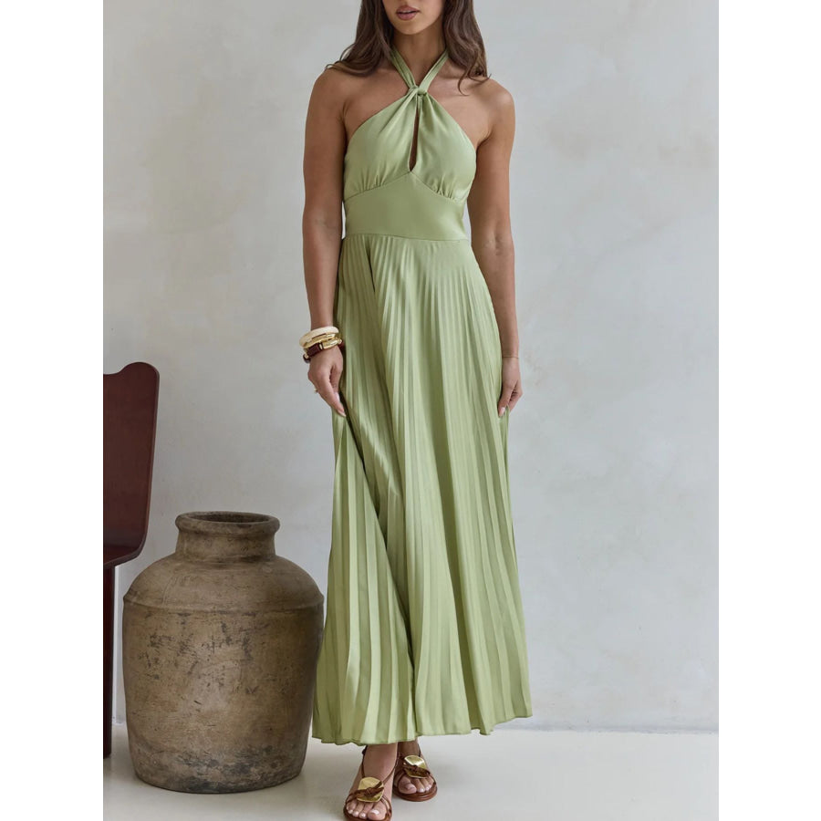 Halter Neck Pleated A-Line Dress Apparel and Accessories