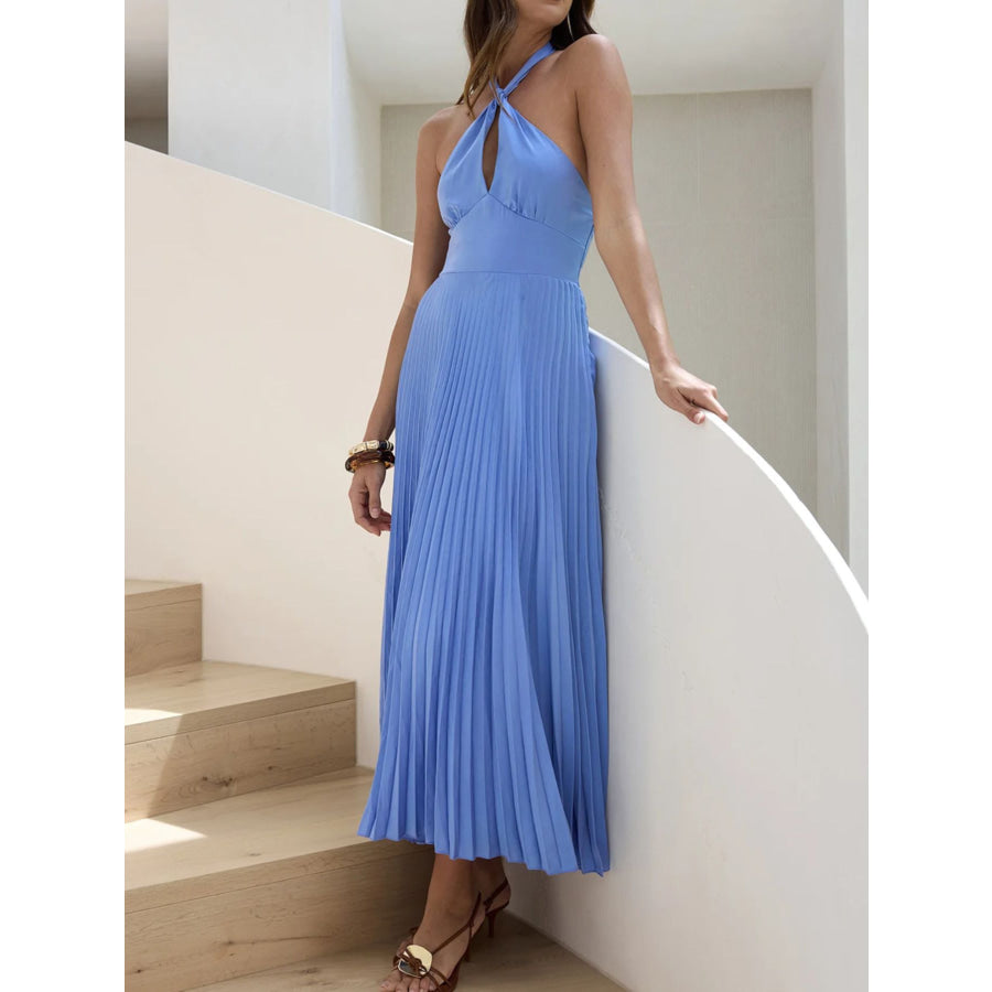 Halter Neck Pleated A-Line Dress Apparel and Accessories