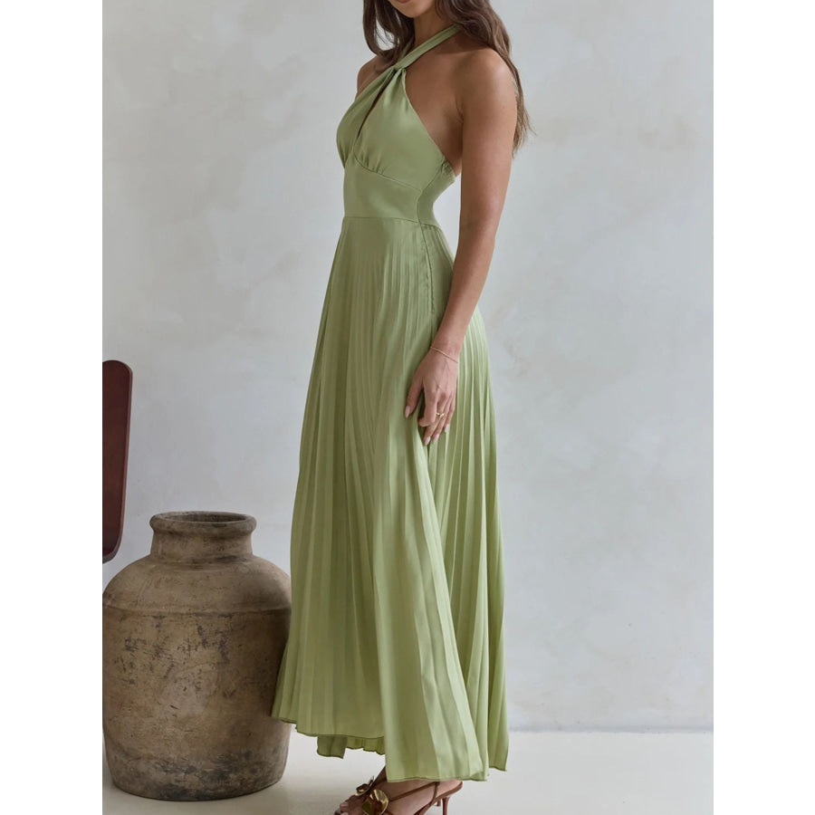 Halter Neck Pleated A-Line Dress Apparel and Accessories