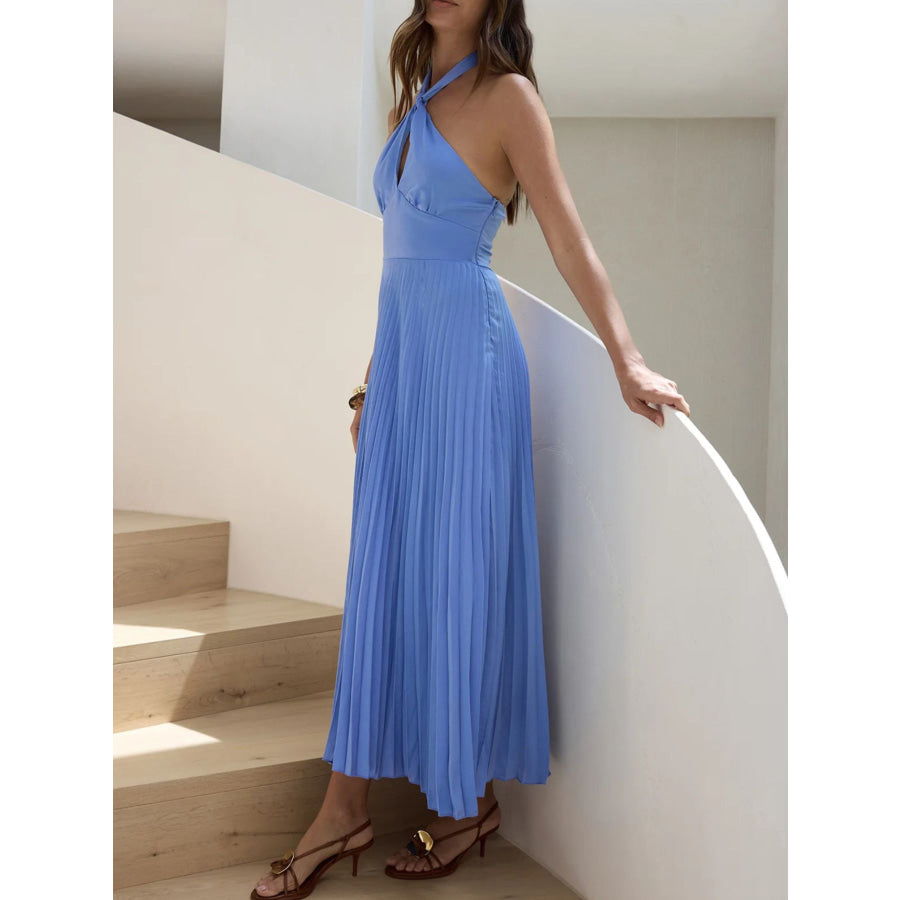 Halter Neck Pleated A-Line Dress Apparel and Accessories