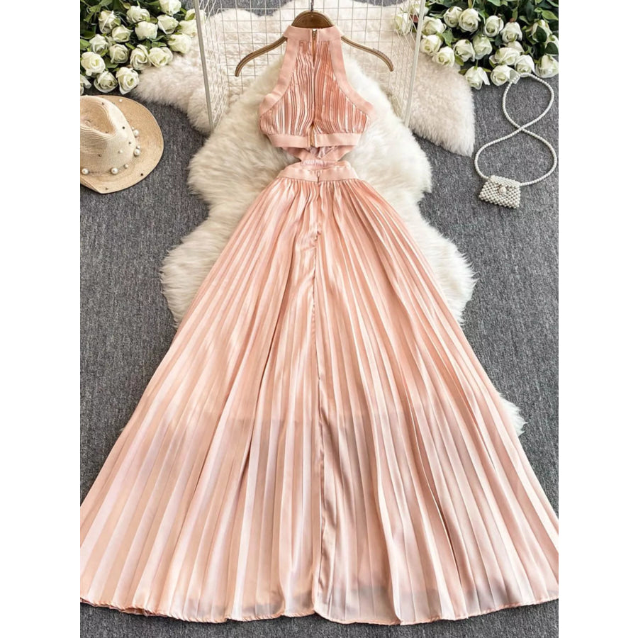 Halter Neck Pleated Maxi Dress Apparel and Accessories