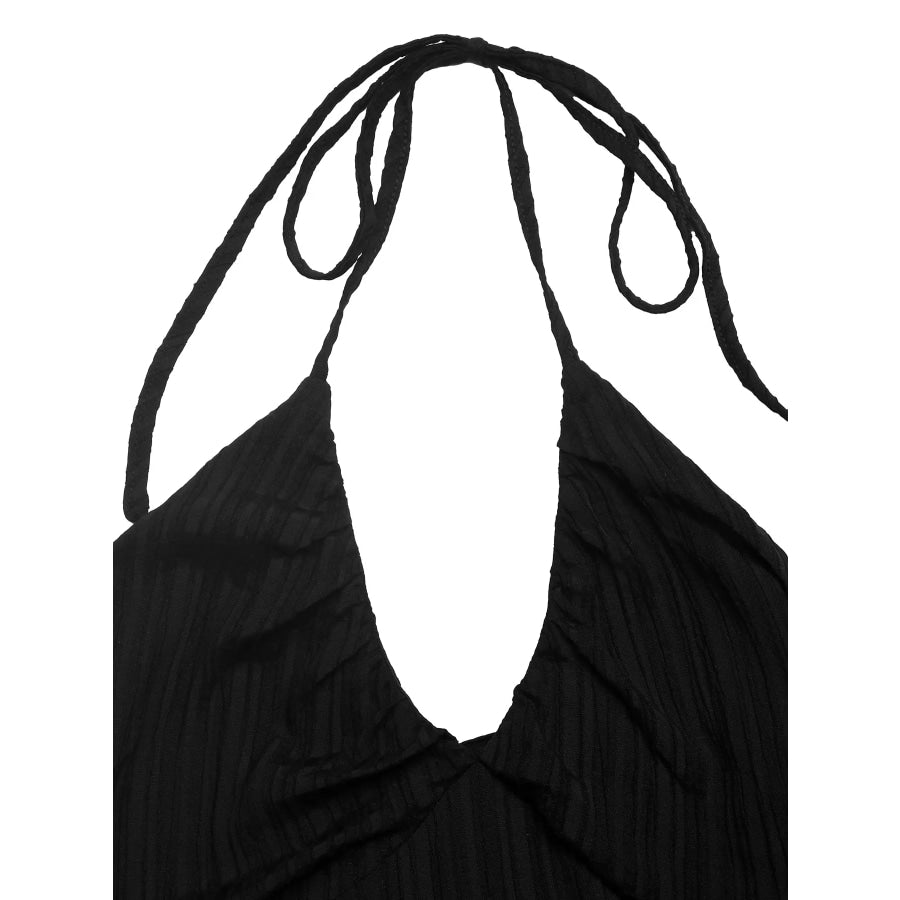 Halter Neck Pleated Maxi Dress Apparel and Accessories
