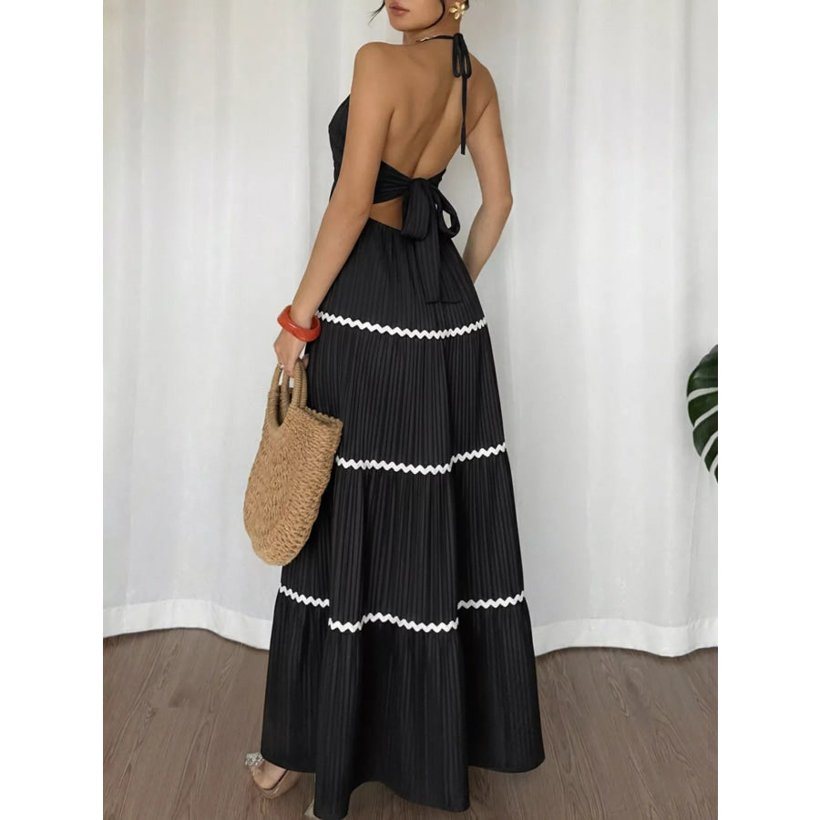 Halter Neck Pleated Maxi Dress Apparel and Accessories