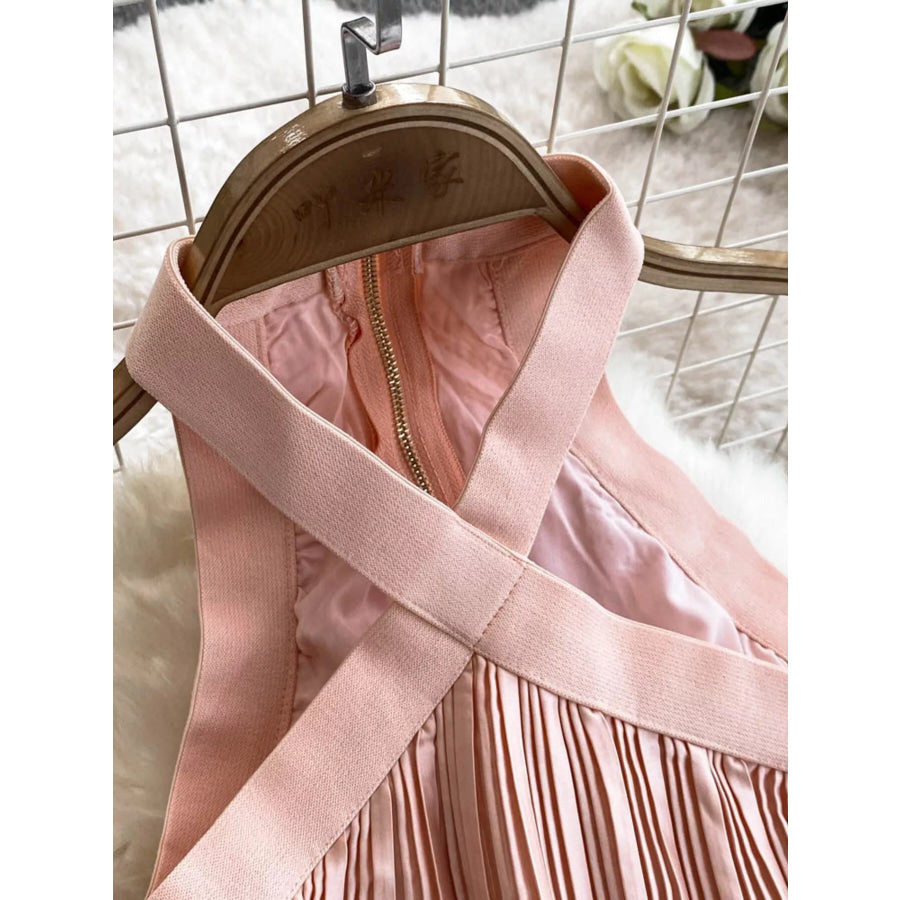 Halter Neck Pleated Maxi Dress Apparel and Accessories
