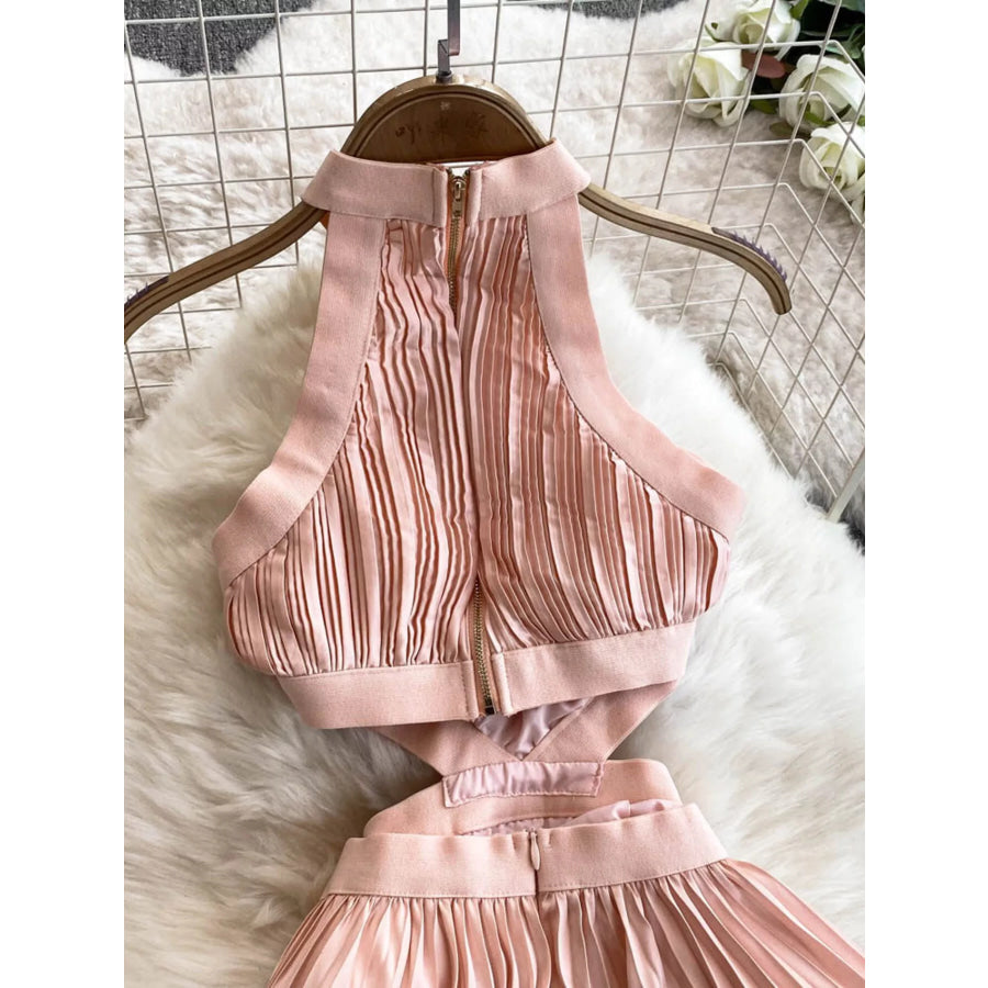 Halter Neck Pleated Maxi Dress Apparel and Accessories