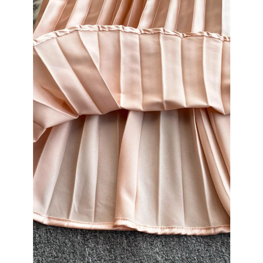 Halter Neck Pleated Maxi Dress Apparel and Accessories