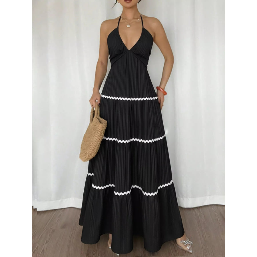 Halter Neck Pleated Maxi Dress Apparel and Accessories