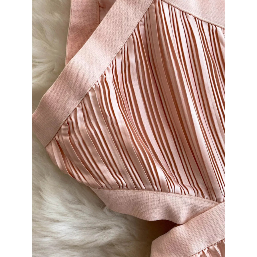 Halter Neck Pleated Maxi Dress Apparel and Accessories