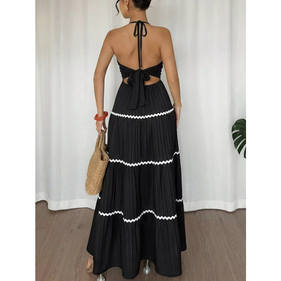 Halter Neck Pleated Maxi Dress Apparel and Accessories