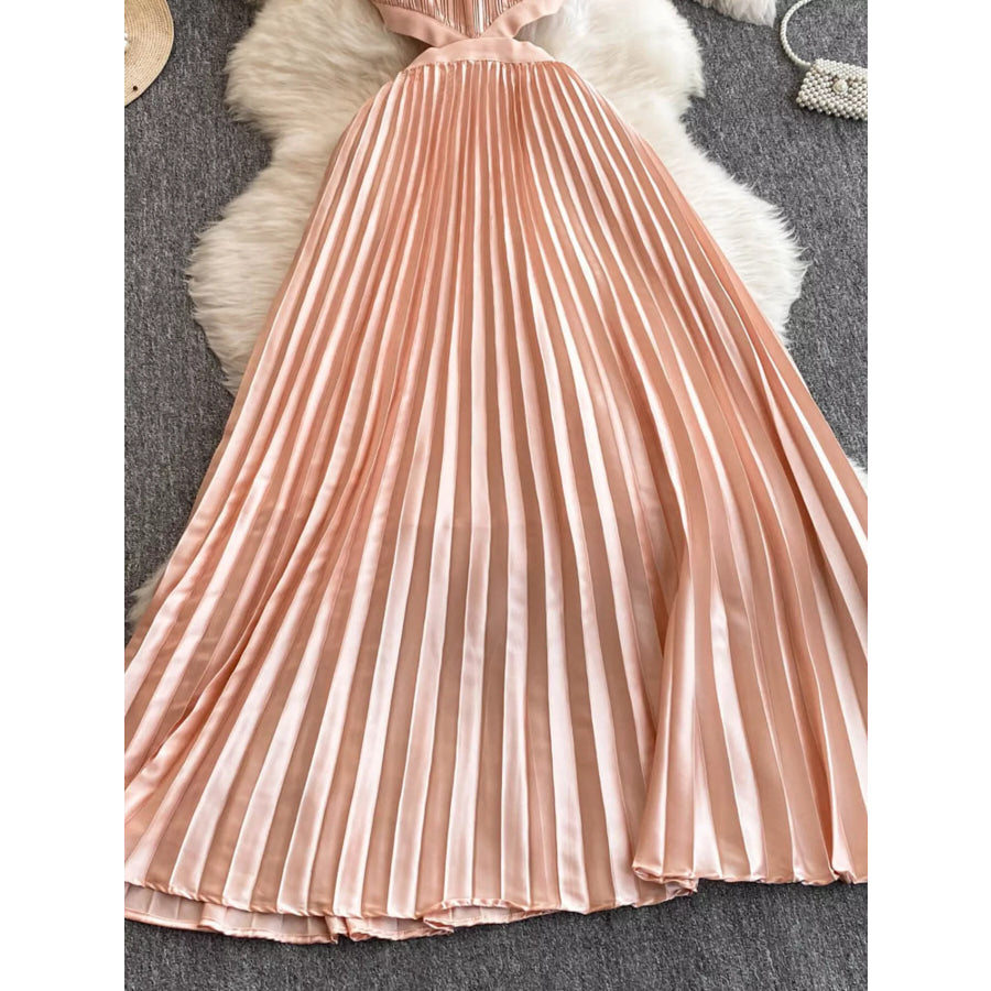 Halter Neck Pleated Maxi Dress Apparel and Accessories