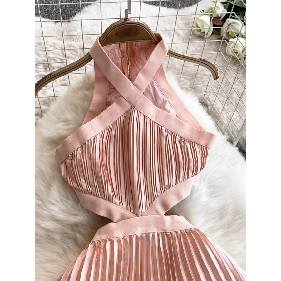 Halter Neck Pleated Maxi Dress Apparel and Accessories