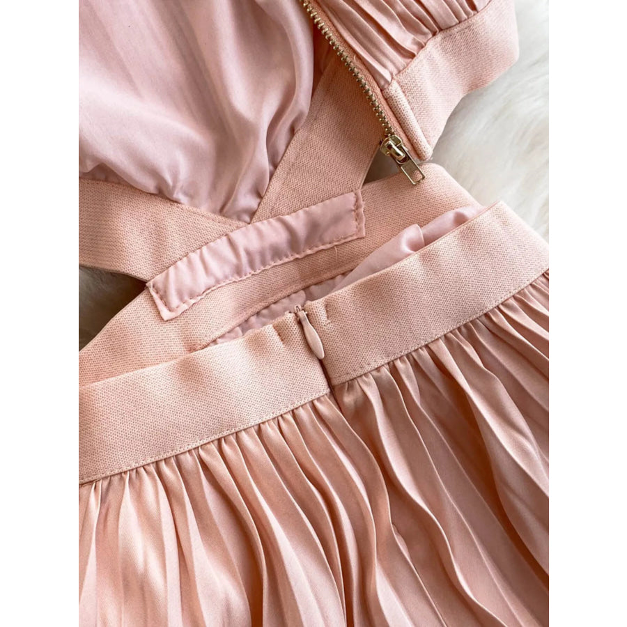 Halter Neck Pleated Maxi Dress Apparel and Accessories