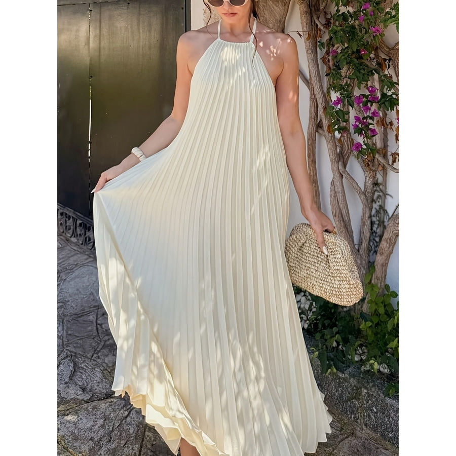 Halter Neck Pleated Maxi Dress Apparel and Accessories
