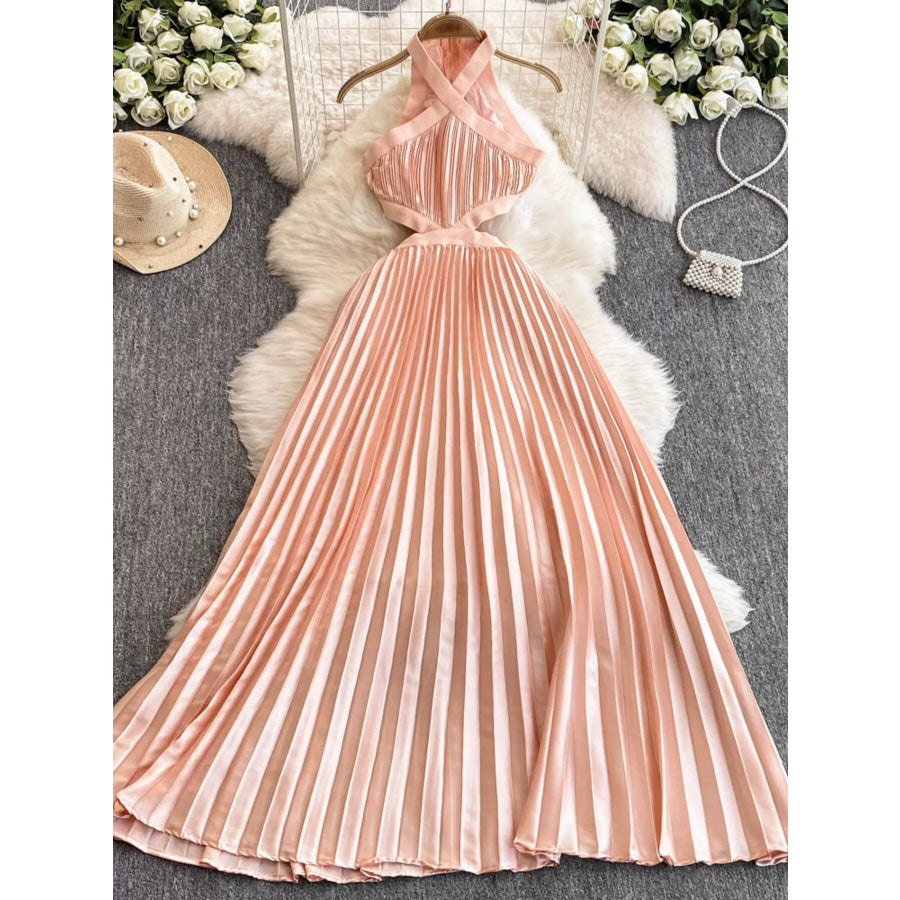 Halter Neck Pleated Maxi Dress Apparel and Accessories