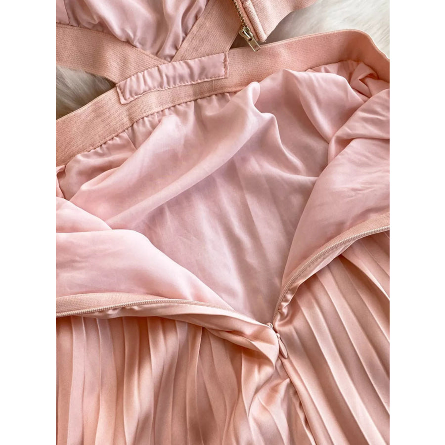 Halter Neck Pleated Maxi Dress Apparel and Accessories