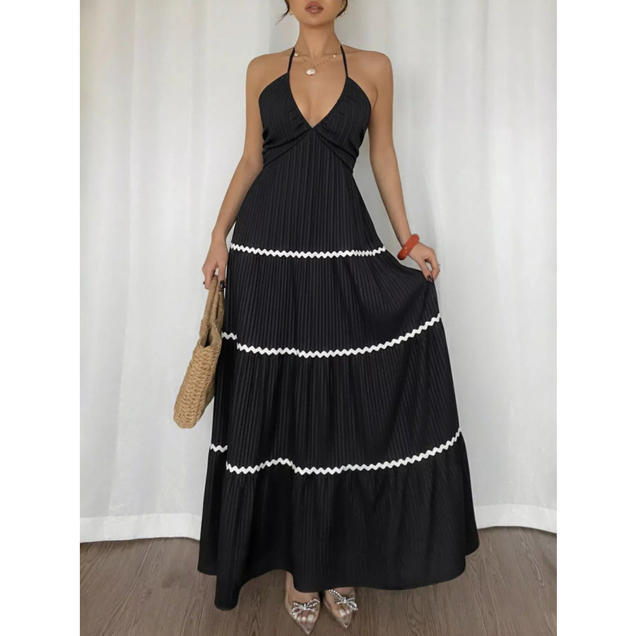 Halter Neck Pleated Maxi Dress Apparel and Accessories