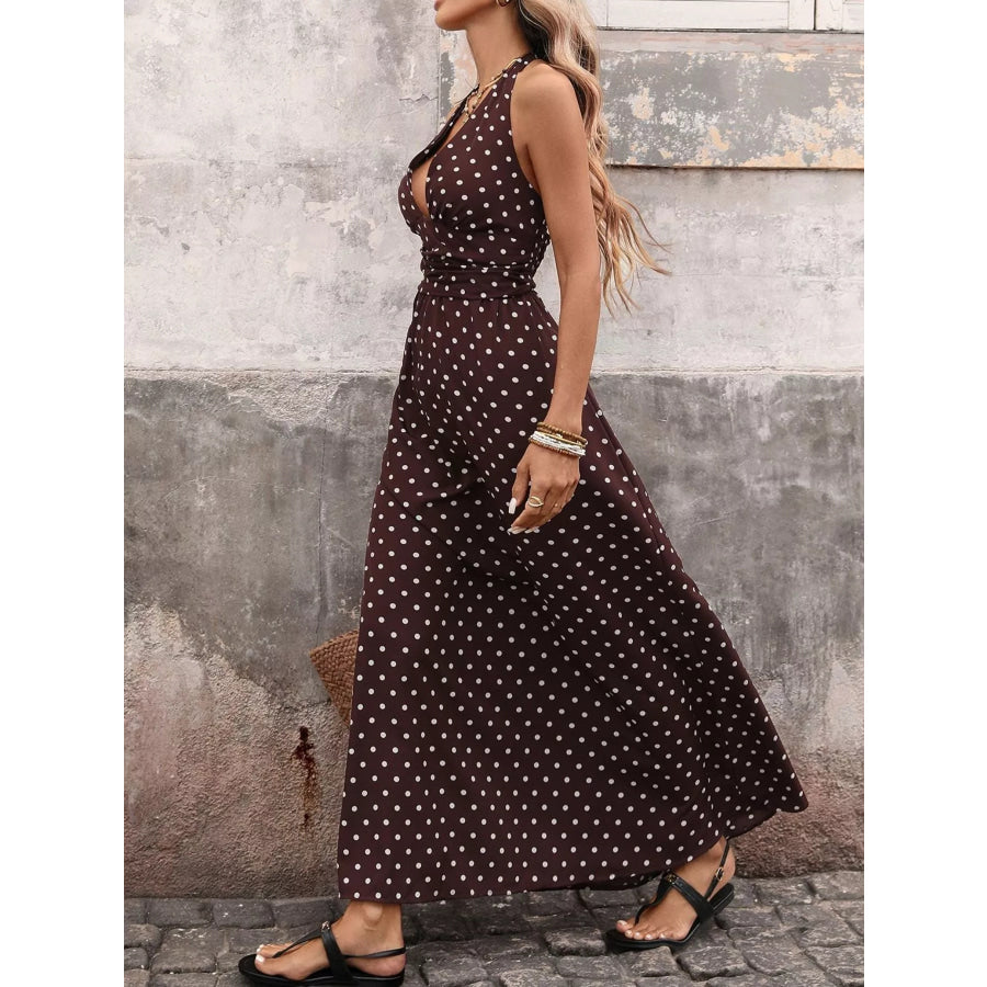 Halter Neck Polka Dot Maxi Dress Apparel and Accessories