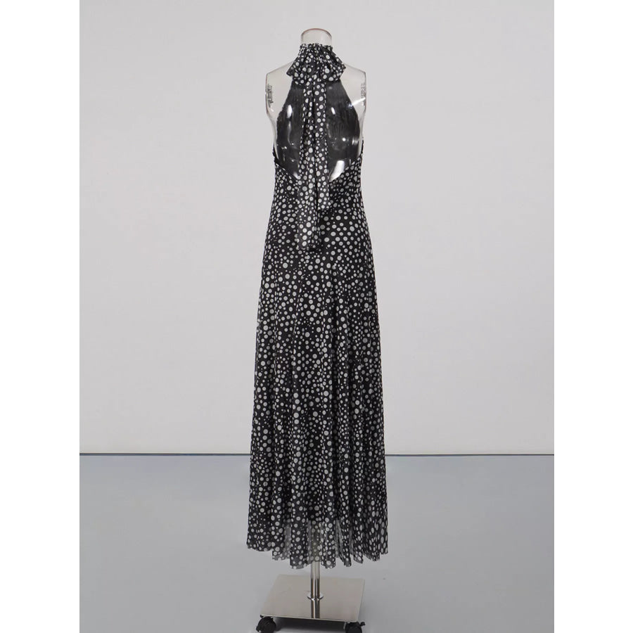 Halter Neck Polka Dot Maxi Dress Apparel and Accessories