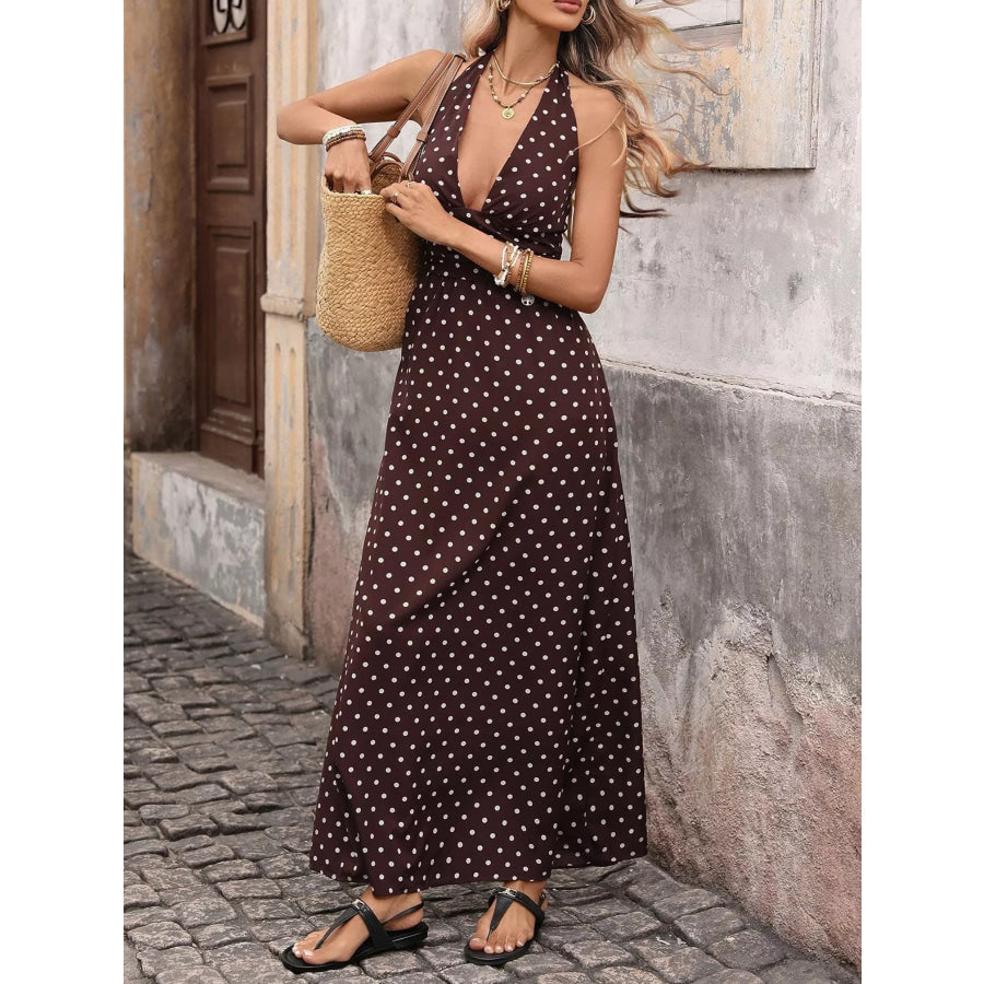 Halter Neck Polka Dot Maxi Dress Apparel and Accessories