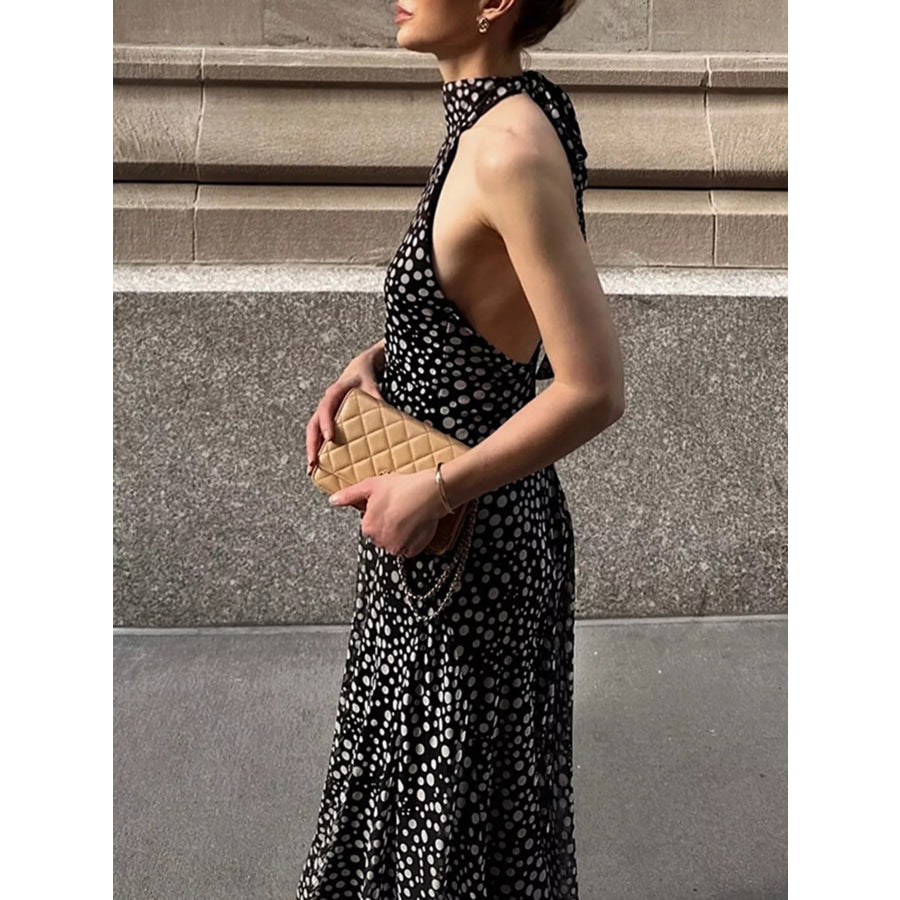 Halter Neck Polka Dot Maxi Dress Apparel and Accessories