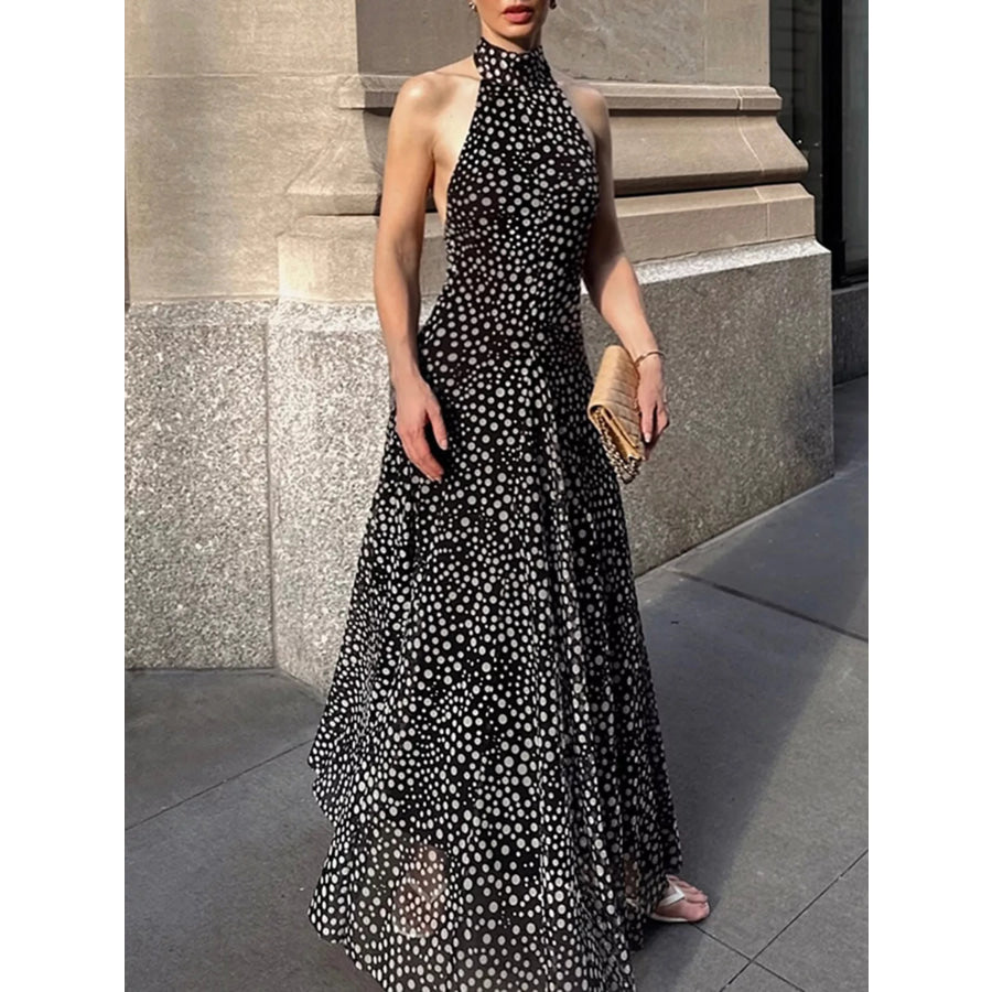 Halter Neck Polka Dot Maxi Dress Apparel and Accessories