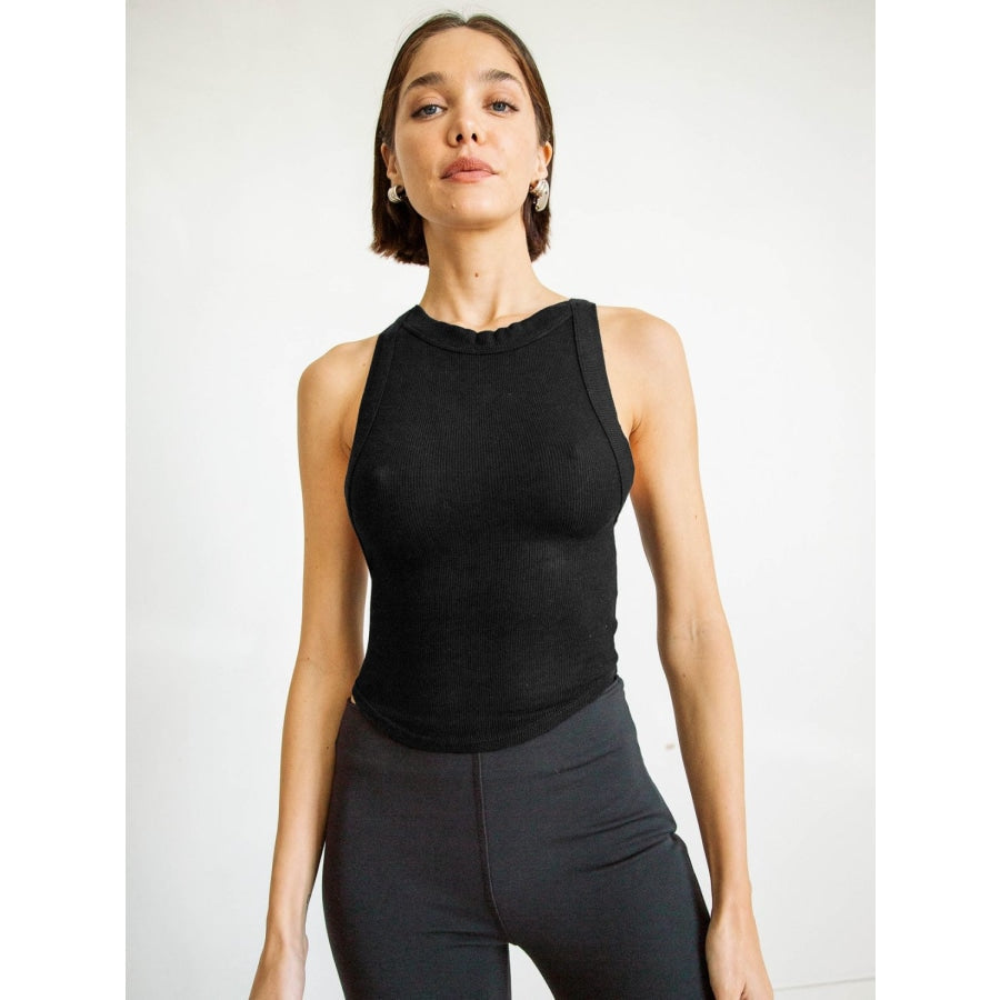 Halter Neck Ribbed Cropped Top Black / S