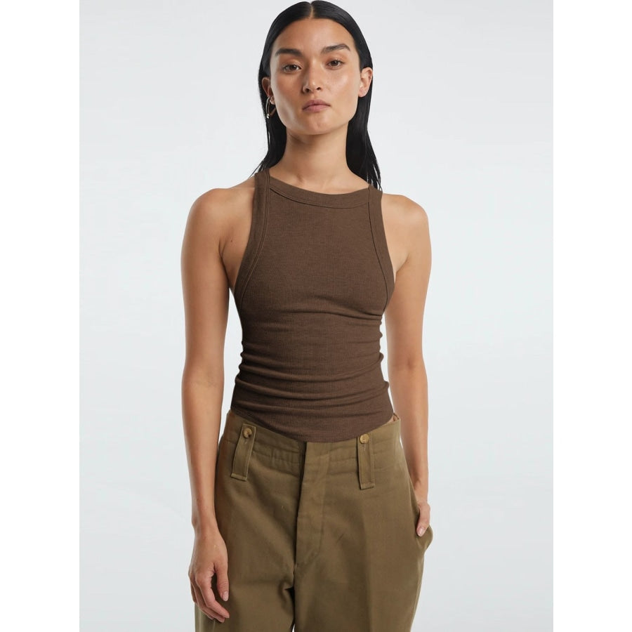 Halter Neck Ribbed Cropped Top Chocolate / S