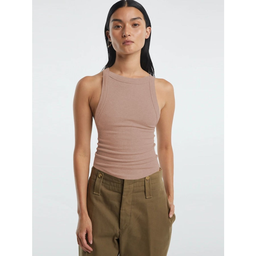 Halter Neck Ribbed Cropped Top Light Mauve / S