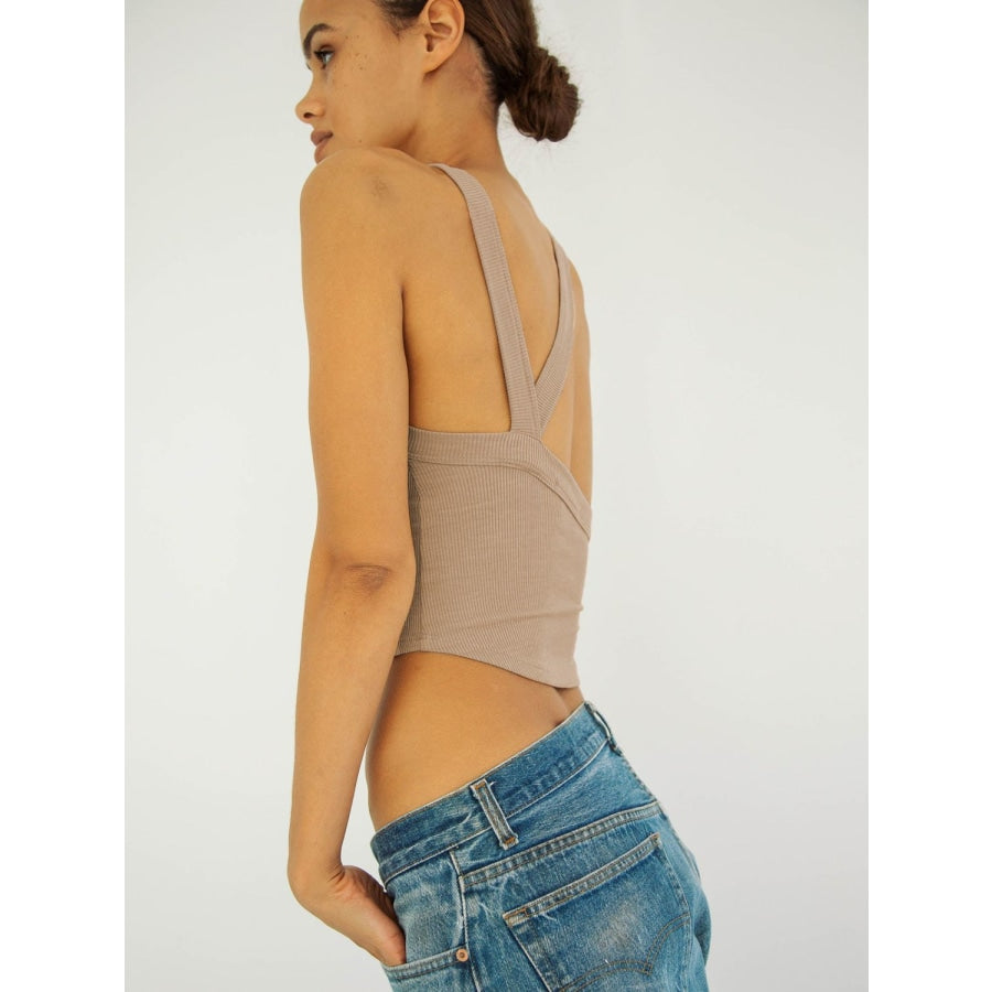 Halter Neck Ribbed Cropped Top