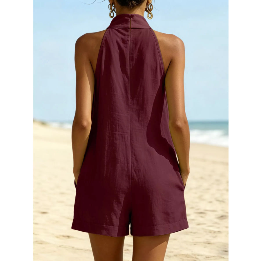 Halter Neck Romper with Pockets Apparel and Accessories