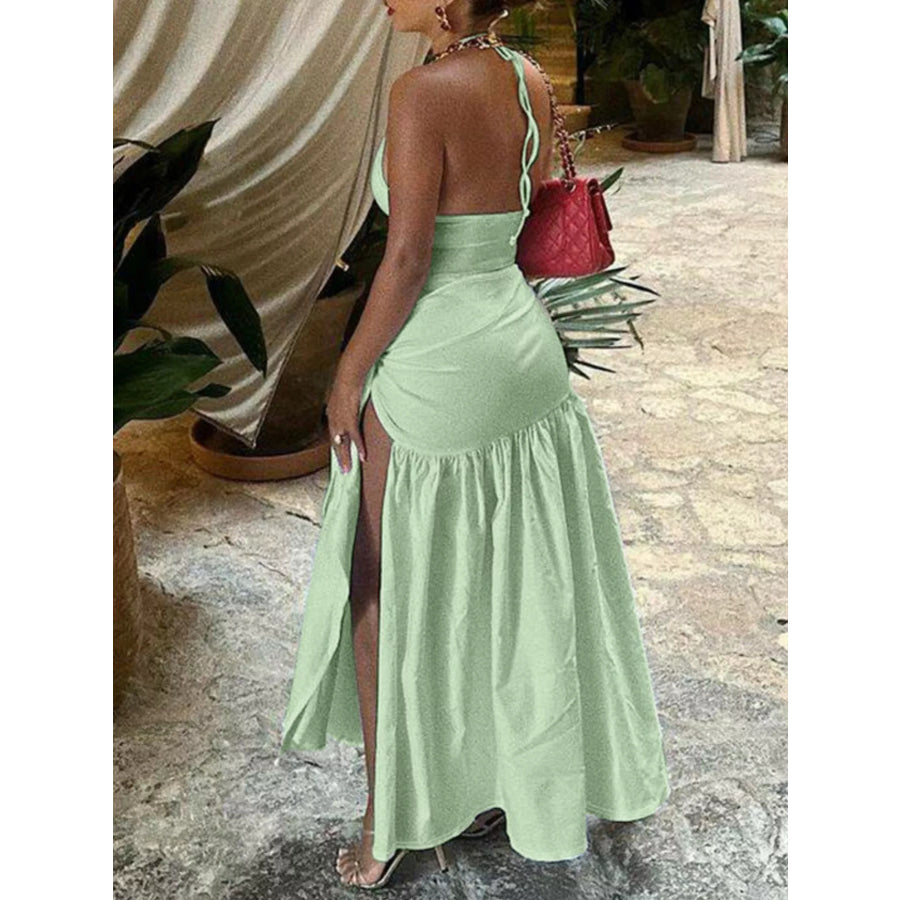 Halter Neck Ruched Bodysuit and Maxi Skirt Set Apparel and Accessories