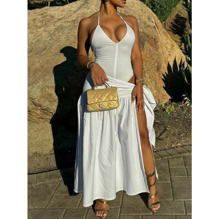 Halter Neck Ruched Bodysuit and Maxi Skirt Set Apparel and Accessories
