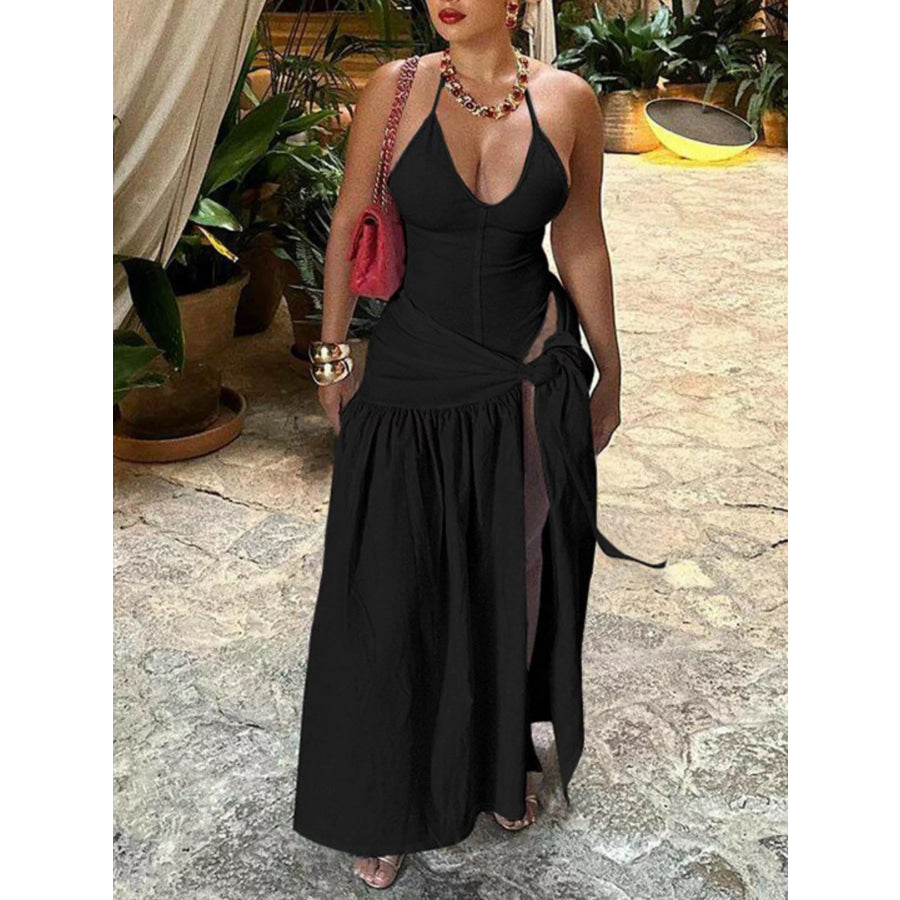 Halter Neck Ruched Bodysuit and Maxi Skirt Set Apparel and Accessories