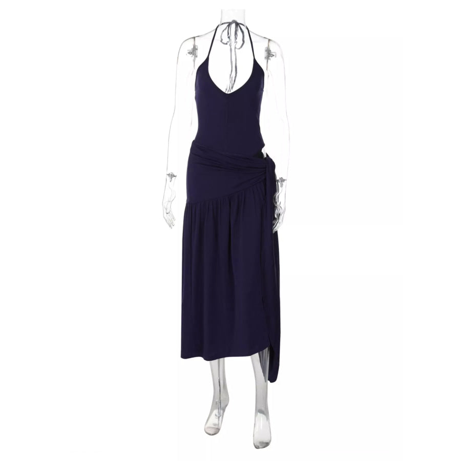 Halter Neck Ruched Bodysuit and Maxi Skirt Set Apparel and Accessories
