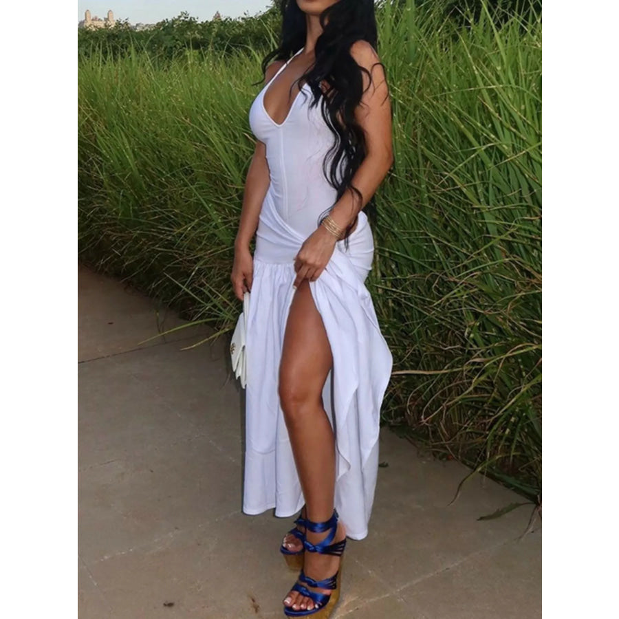 Halter Neck Ruched Bodysuit and Maxi Skirt Set Apparel and Accessories