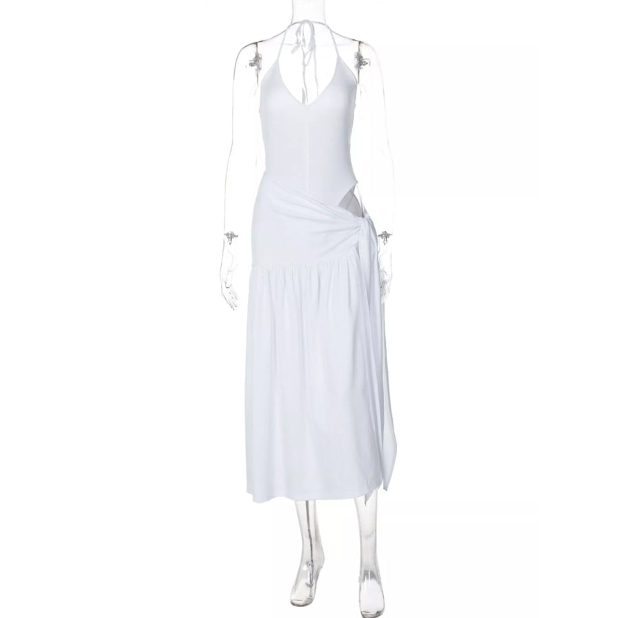 Halter Neck Ruched Bodysuit and Maxi Skirt Set Apparel and Accessories