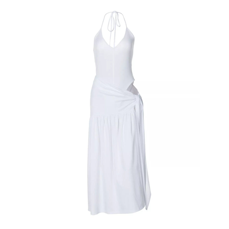 Halter Neck Ruched Bodysuit and Maxi Skirt Set Apparel and Accessories