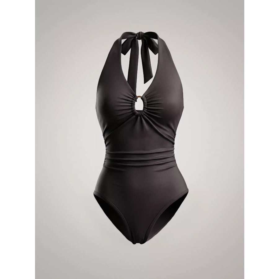 Halter Neck Ruched Bodysuit Black / S Apparel and Accessories