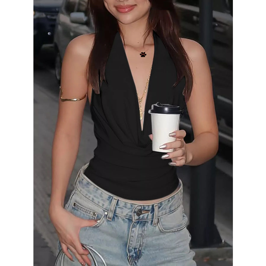 Halter Neck Ruched Cami Black / XS Apparel and Accessories