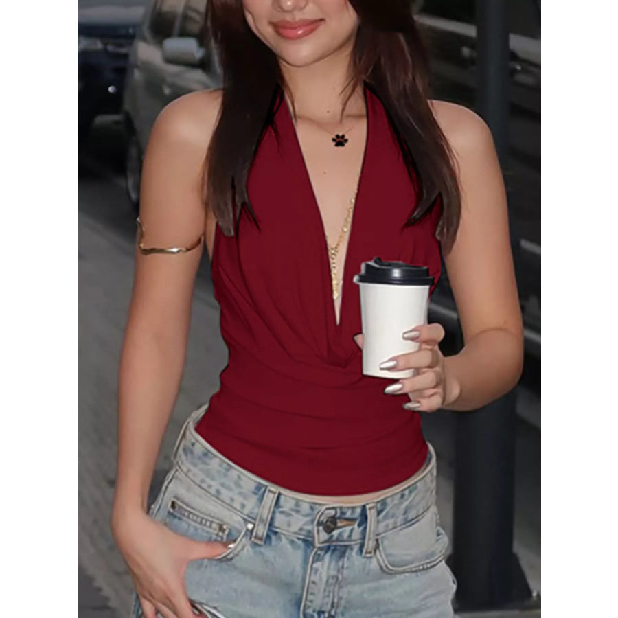 Halter Neck Ruched Cami Burgundy / XS Apparel and Accessories