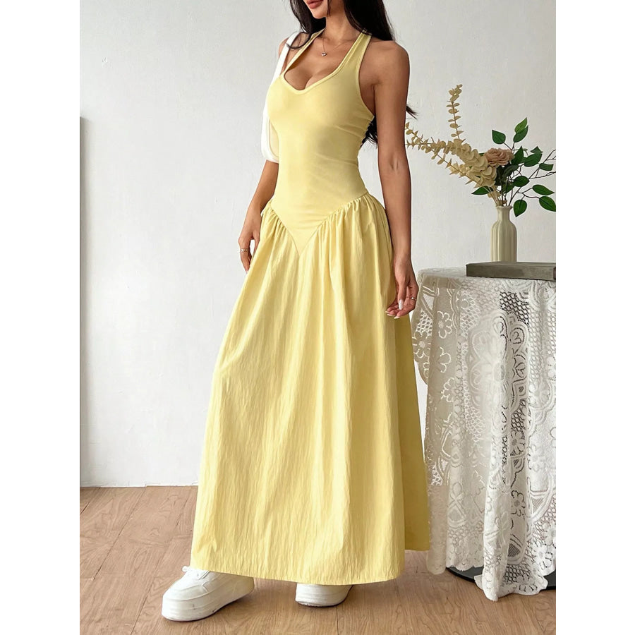 Halter Neck Ruched Maxi Dress Apparel and Accessories